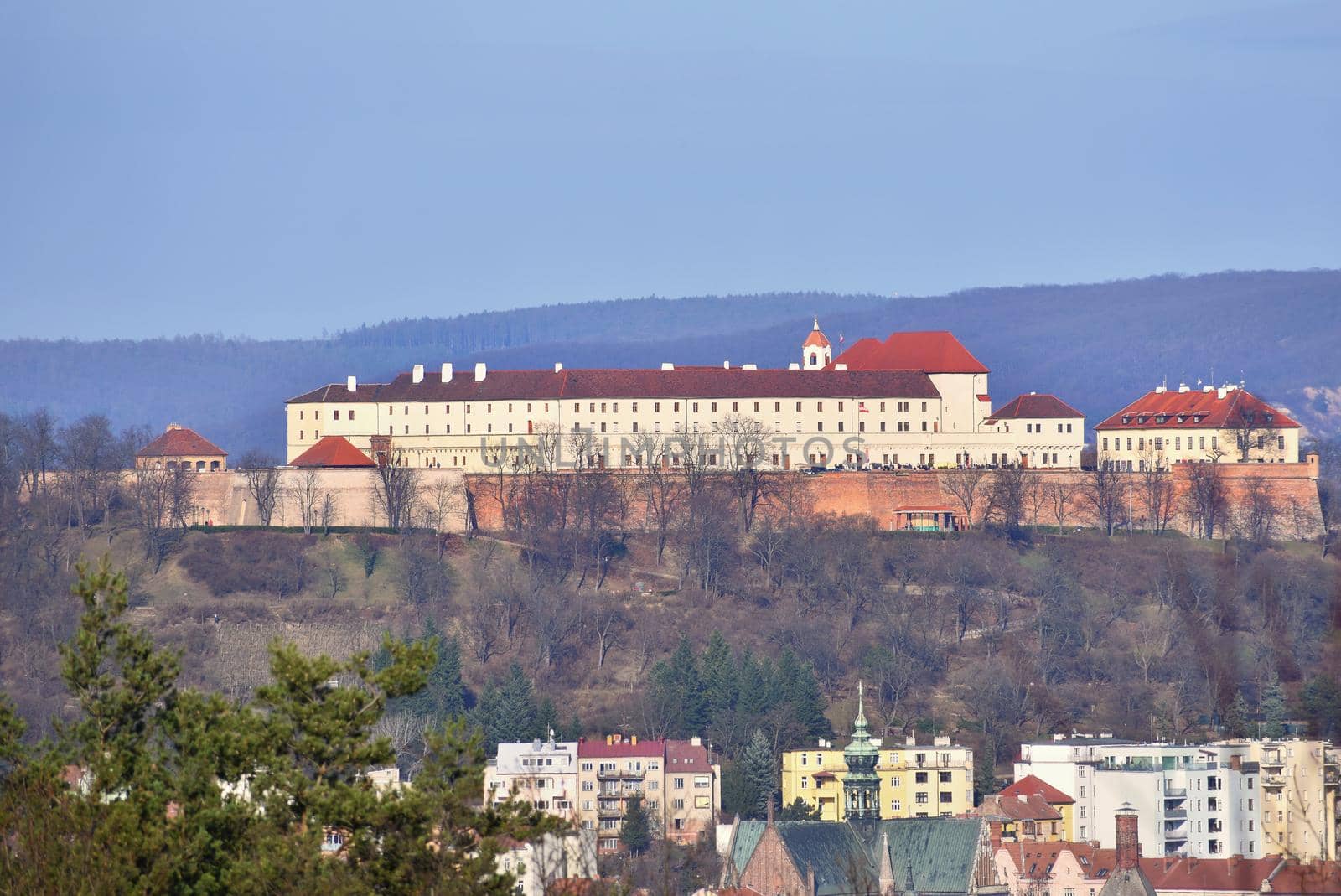 The city of Brno, Czech Republic-Europe. Top view of the city with monuments and roofs. Beautiful old castle - Spilberk by Montypeter