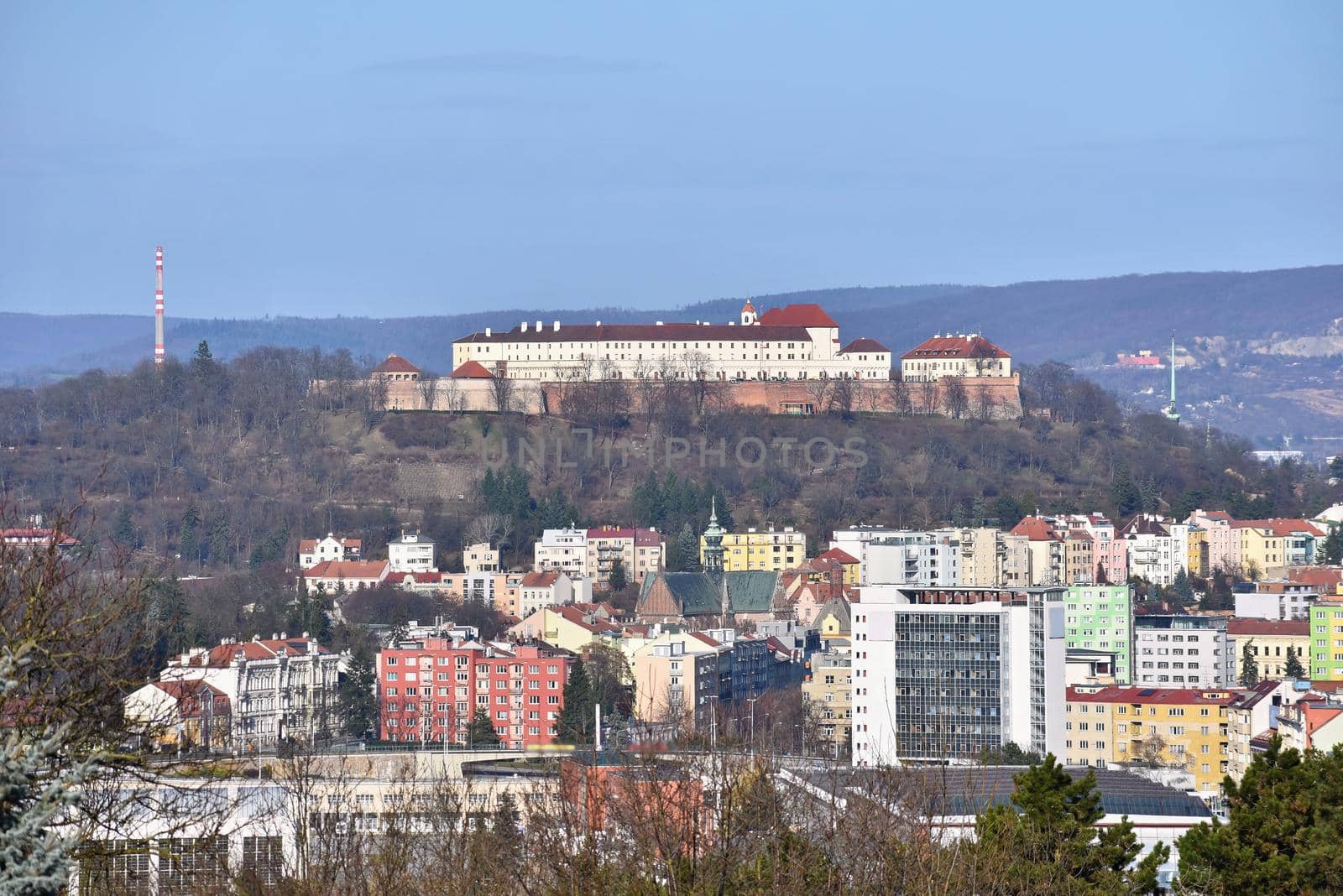 The city of Brno, Czech Republic-Europe. Top view of the city with monuments and roofs. Beautiful old castle - Spilberk by Montypeter