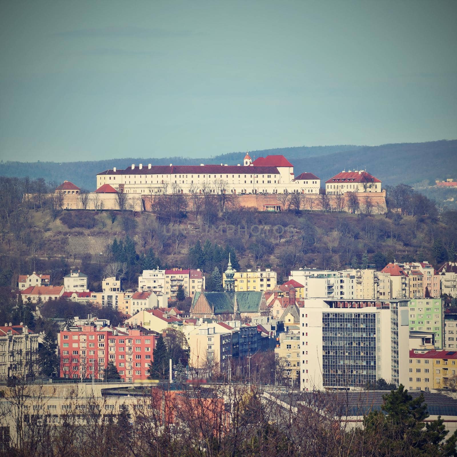 The city of Brno, Czech Republic-Europe. Top view of the city with monuments and roofs. Beautiful old castle - Spilberk