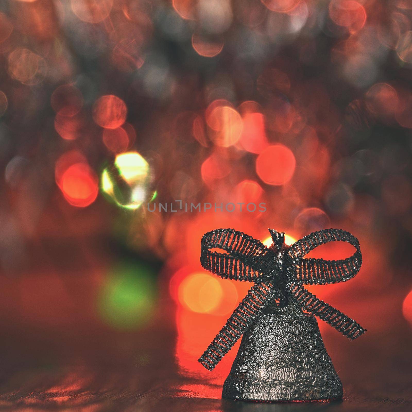 Christmas decorations. Beautiful Christmas tree ornaments on abstract, blurred colorful background. Concept for winter, holiday and snow.