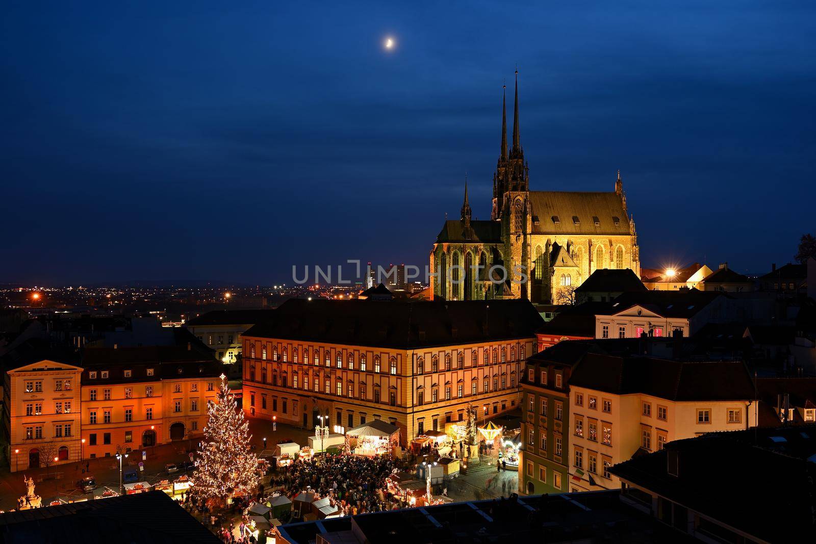 Christmas holidays in the center of Brno.Christmas markets at the green market and beautiful old Petrov Cathedral. by Montypeter