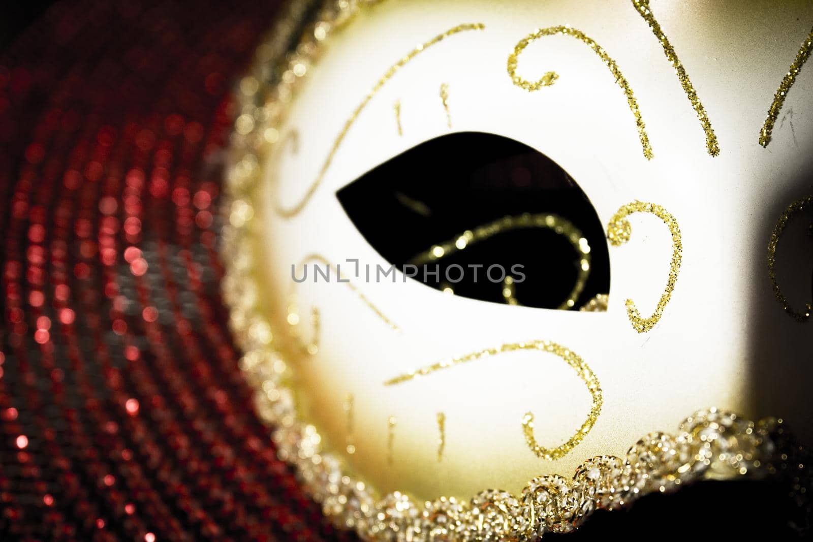 Woman mask to dress up. Beige and gold color. No people