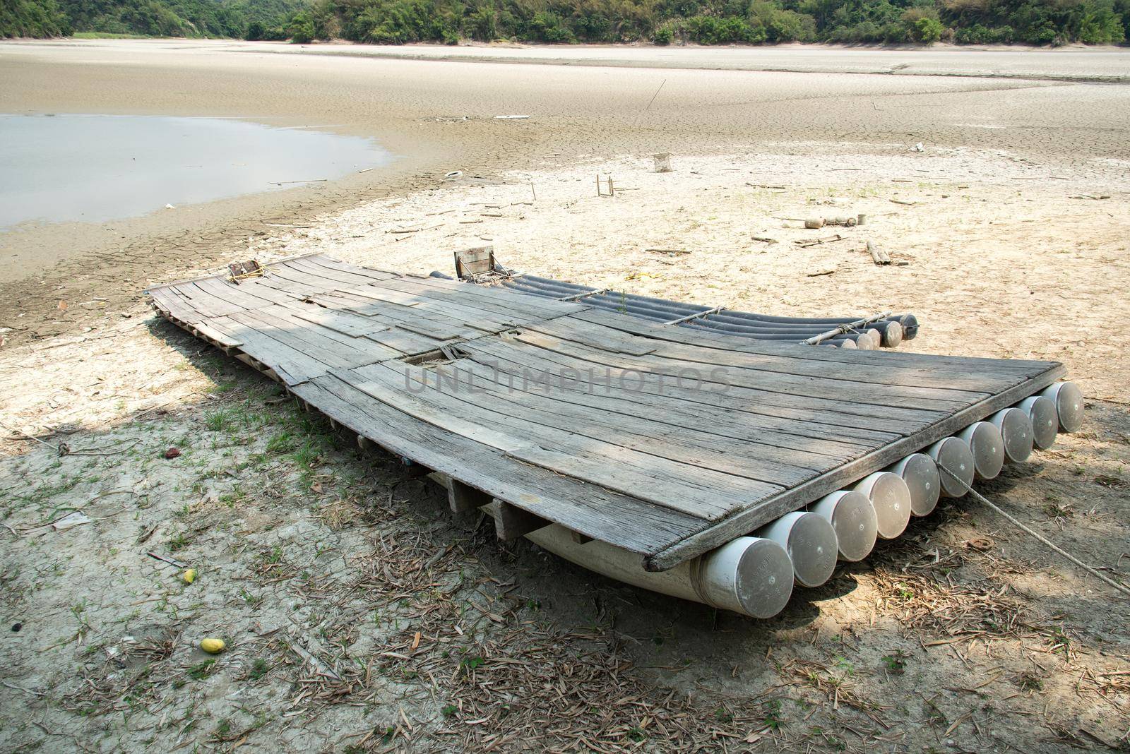 Drought lake and land in Guantian, Tainan, Taiwan named The Lake of Dreams Water shortage concept.