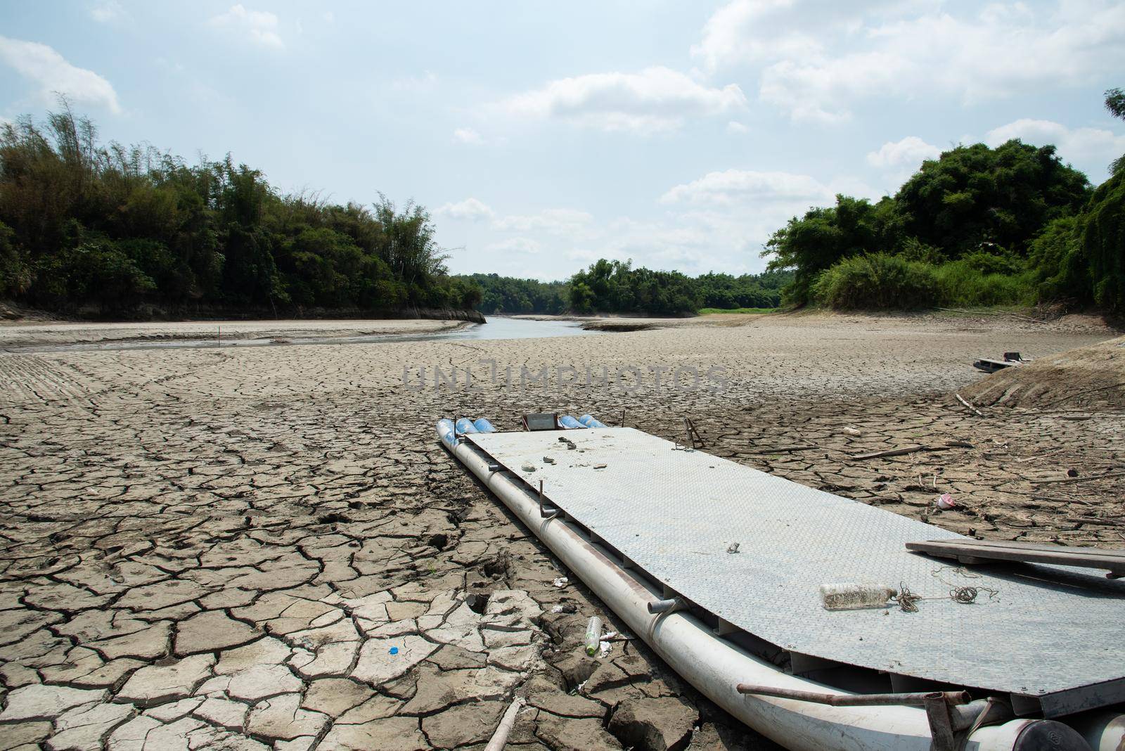 Drought lake and land in Guantian, Tainan, Taiwan named The Lake of Dreams Water shortage concept.
