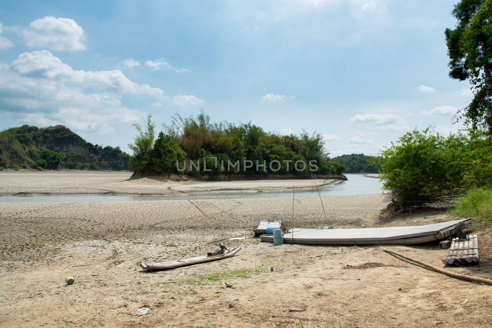 Drought lake and land in Guantian, Tainan, Taiwan named The Lake of Dreams Water shortage concept.