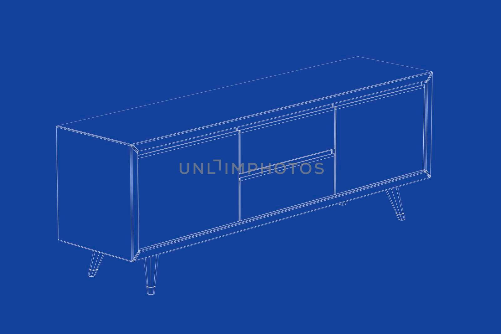 3d wire-frame model of modern tv stand