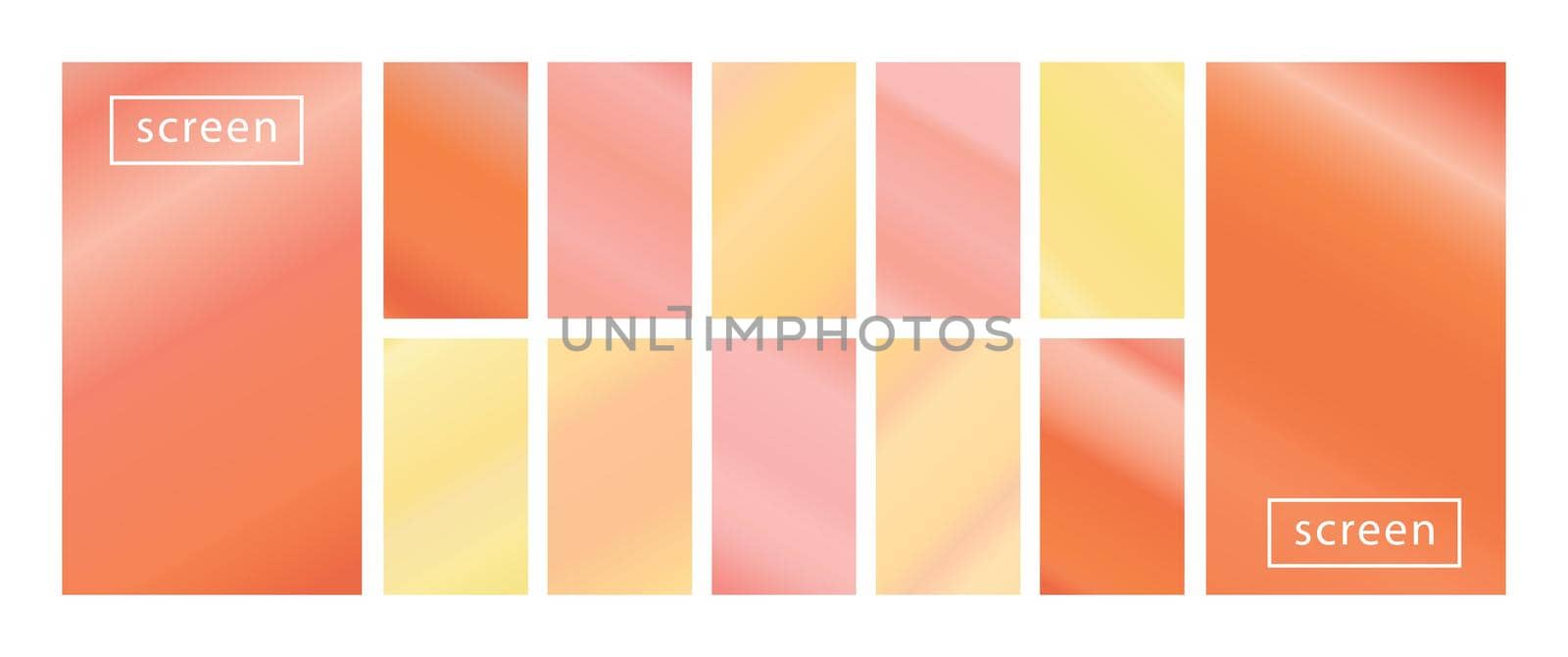Mobile screen lock display collection of colorful backgrounds in trendy neon colors. Modern screen vector design for mobile app. Soft color abstract pastel holographic gradients. Swatches for design.