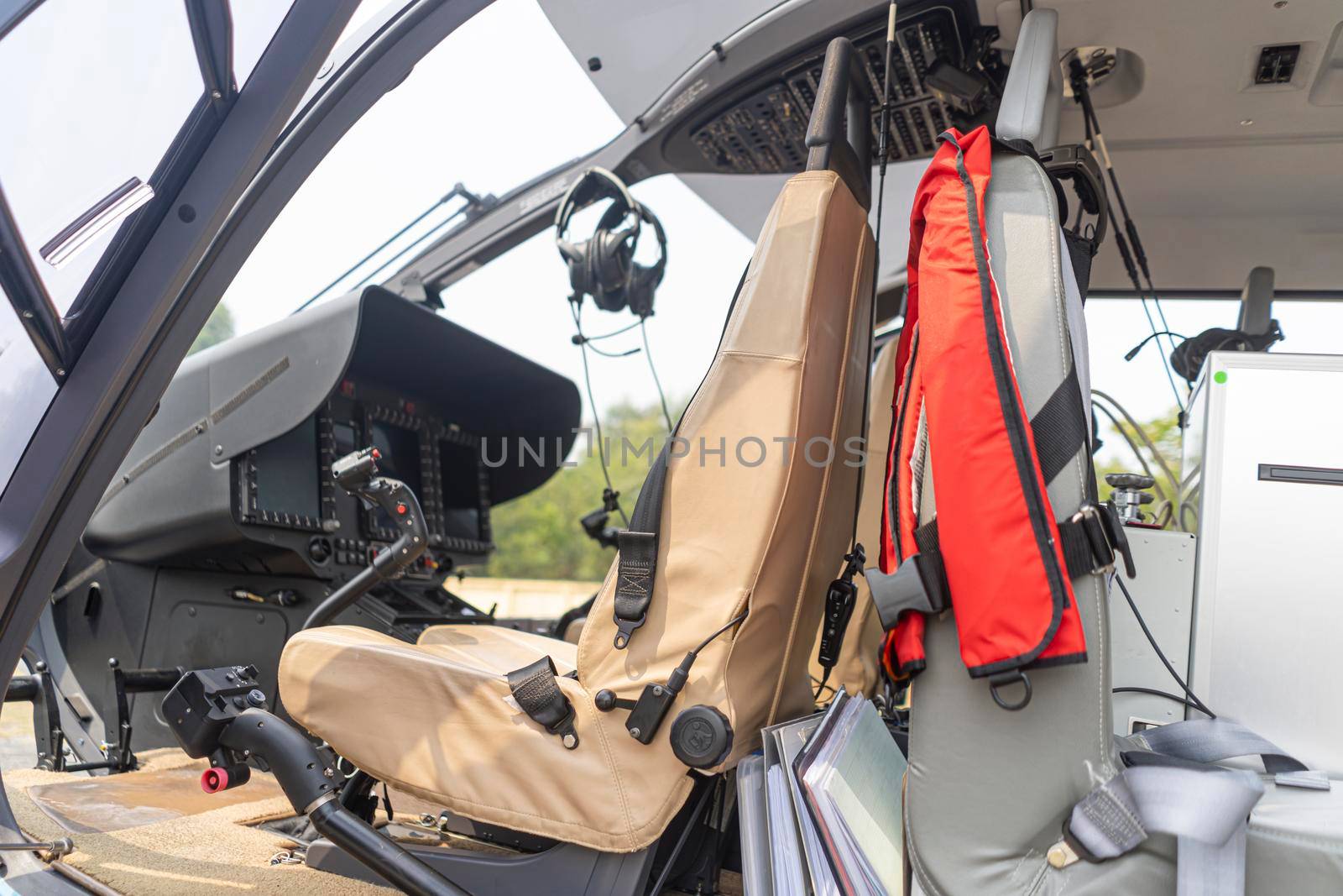 seat and interior of Helicopters for emergency evacuation of patients Waiting at the airfield by sandyman