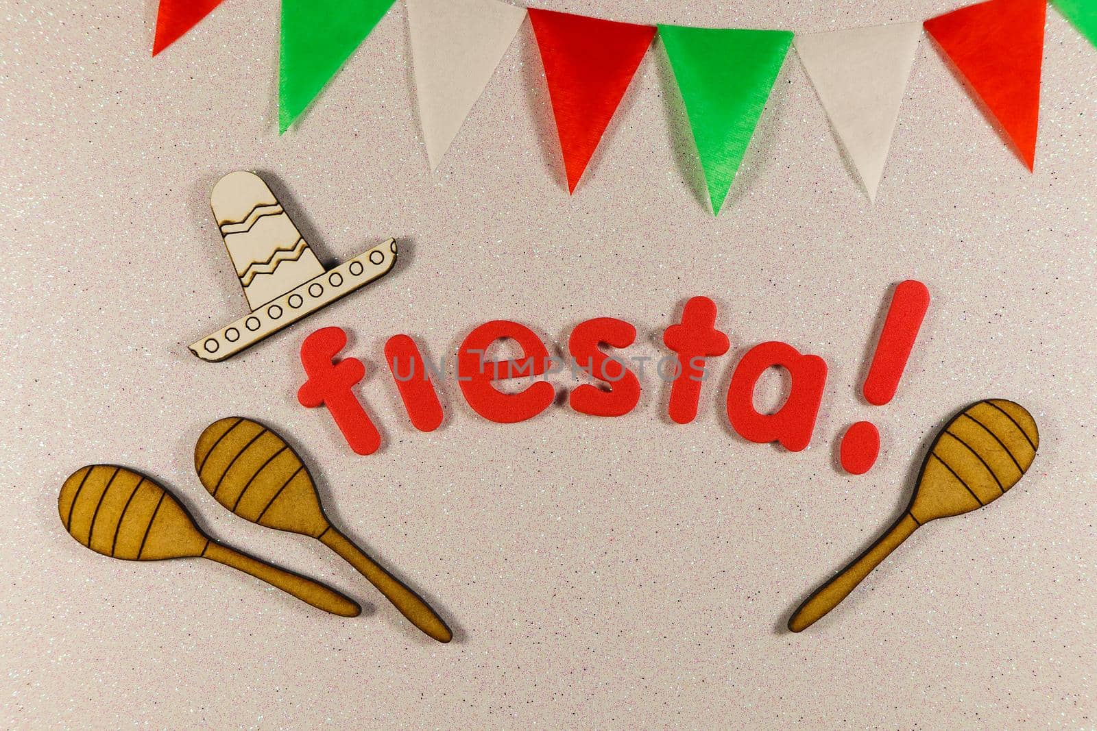 Cinco de Mayo celebration Mexican fiesta theme layout with sombrero and maracas