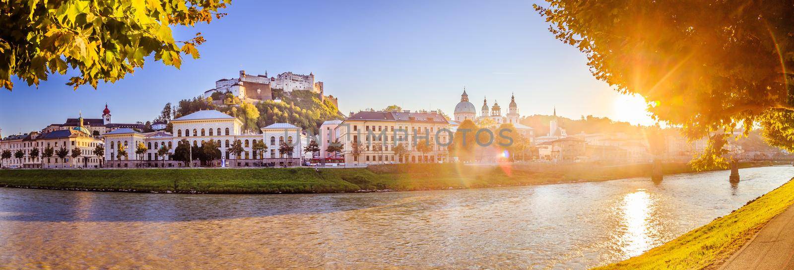 Idyllic panoramic city landscape of Salzburg in Summer