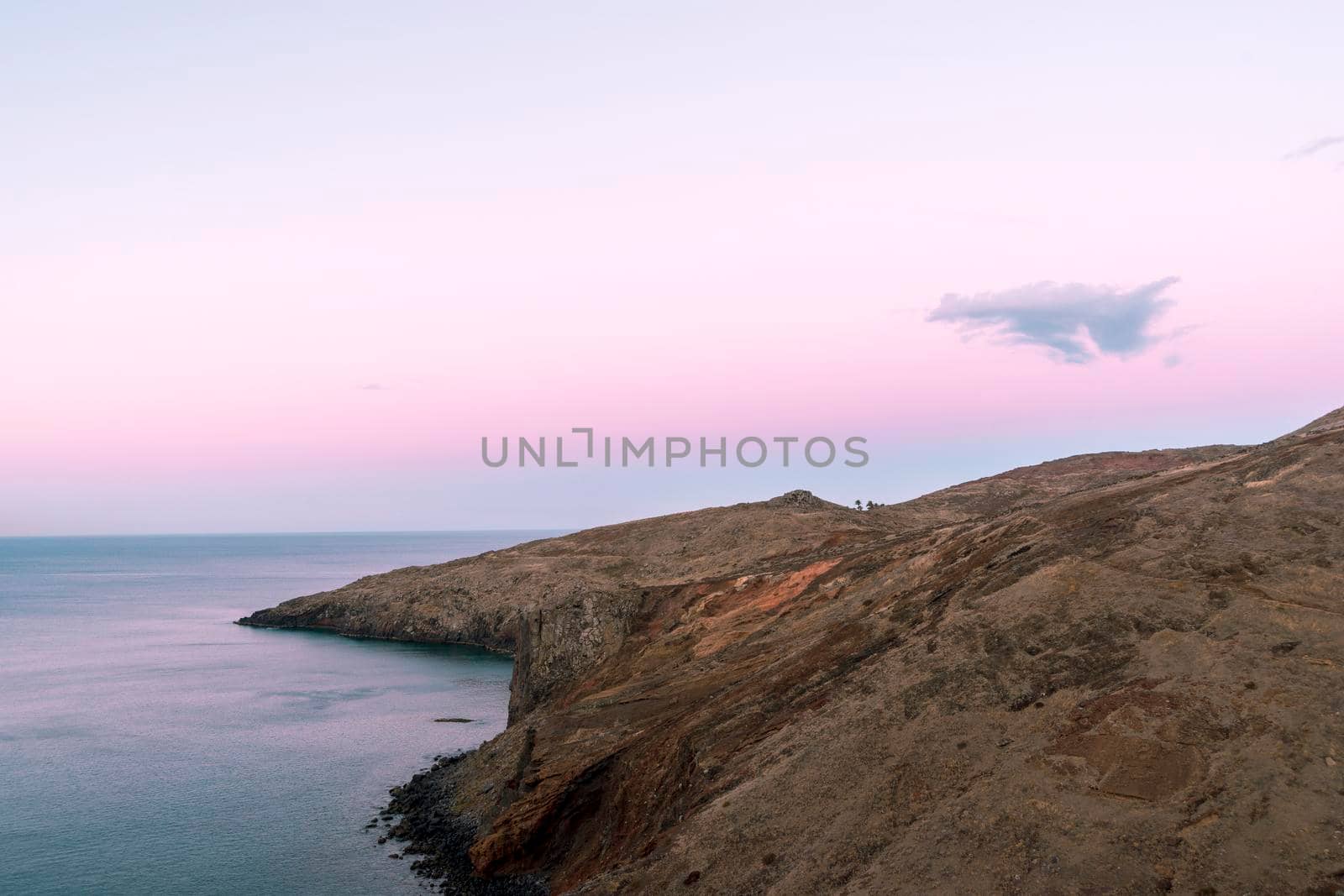 gentle dusk scenery at rocky shore of Madeira Island