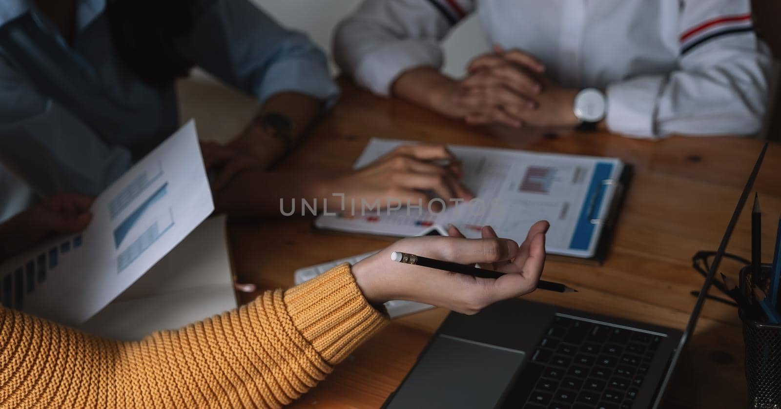 Close up of Business People Meeting Design Ideas with financial report. business planning concept.