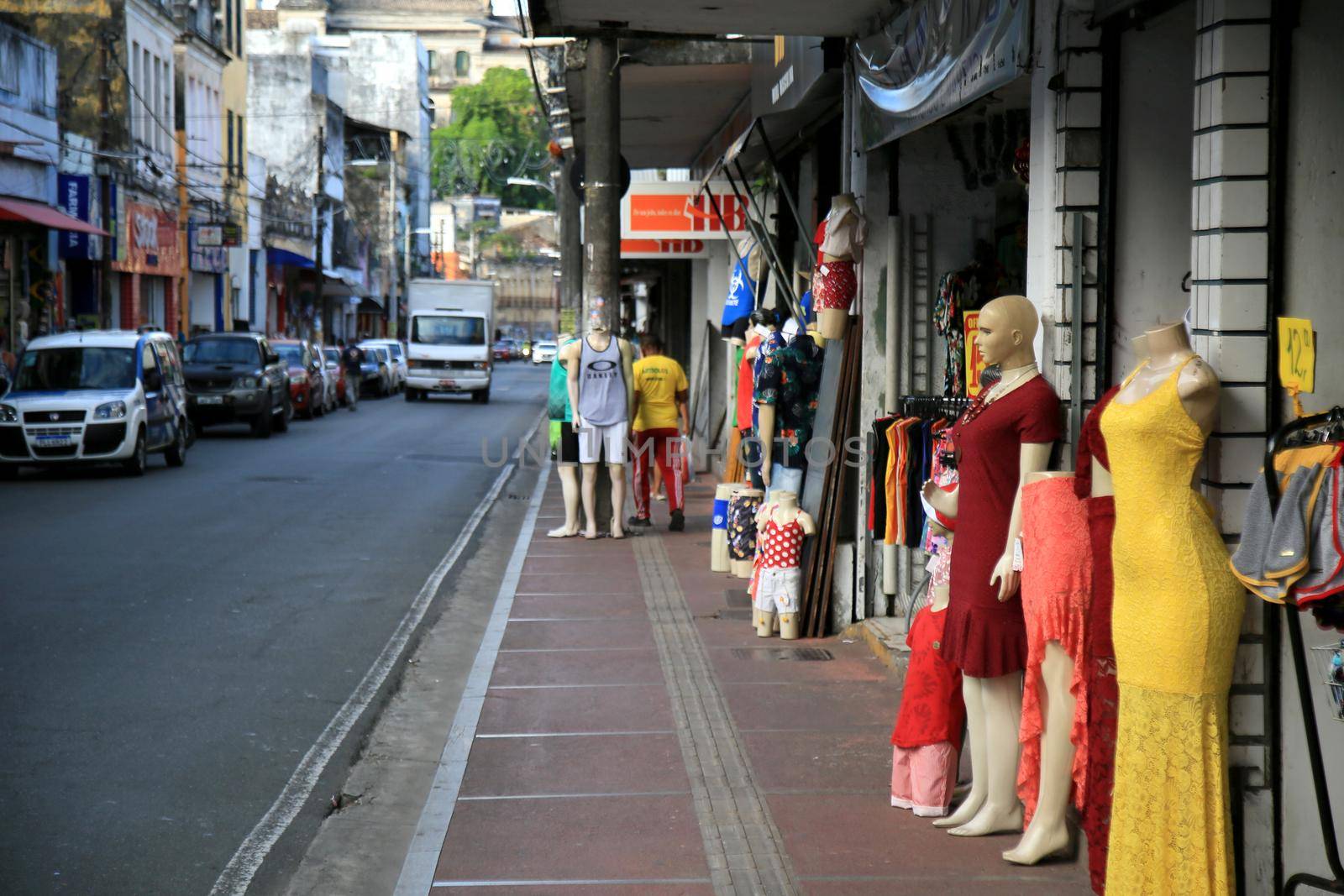 salvador, bahia, brazil - december 16, 2020: view of street shops in Baixa dos Sapateiros in downtown Salvador.

