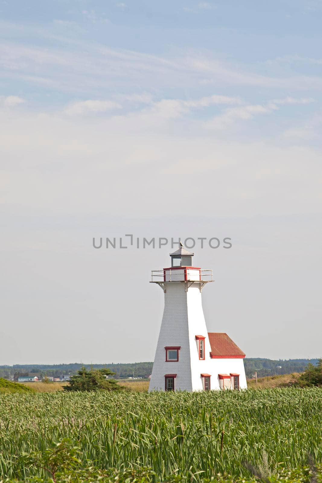 July 27, 2019 - French River, PEI: looking out to the iconic New London Lighthouse in PEI 