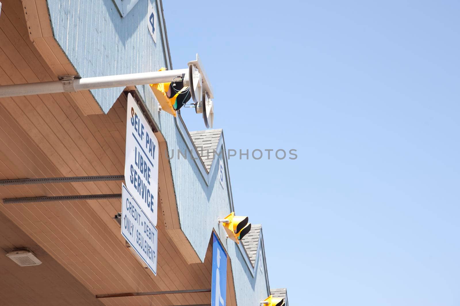 July 28, 2019 - Borden Carleton, PEI - the top of the toll plaza at the Confederation Bridge in PEI where one can self pay to pass 