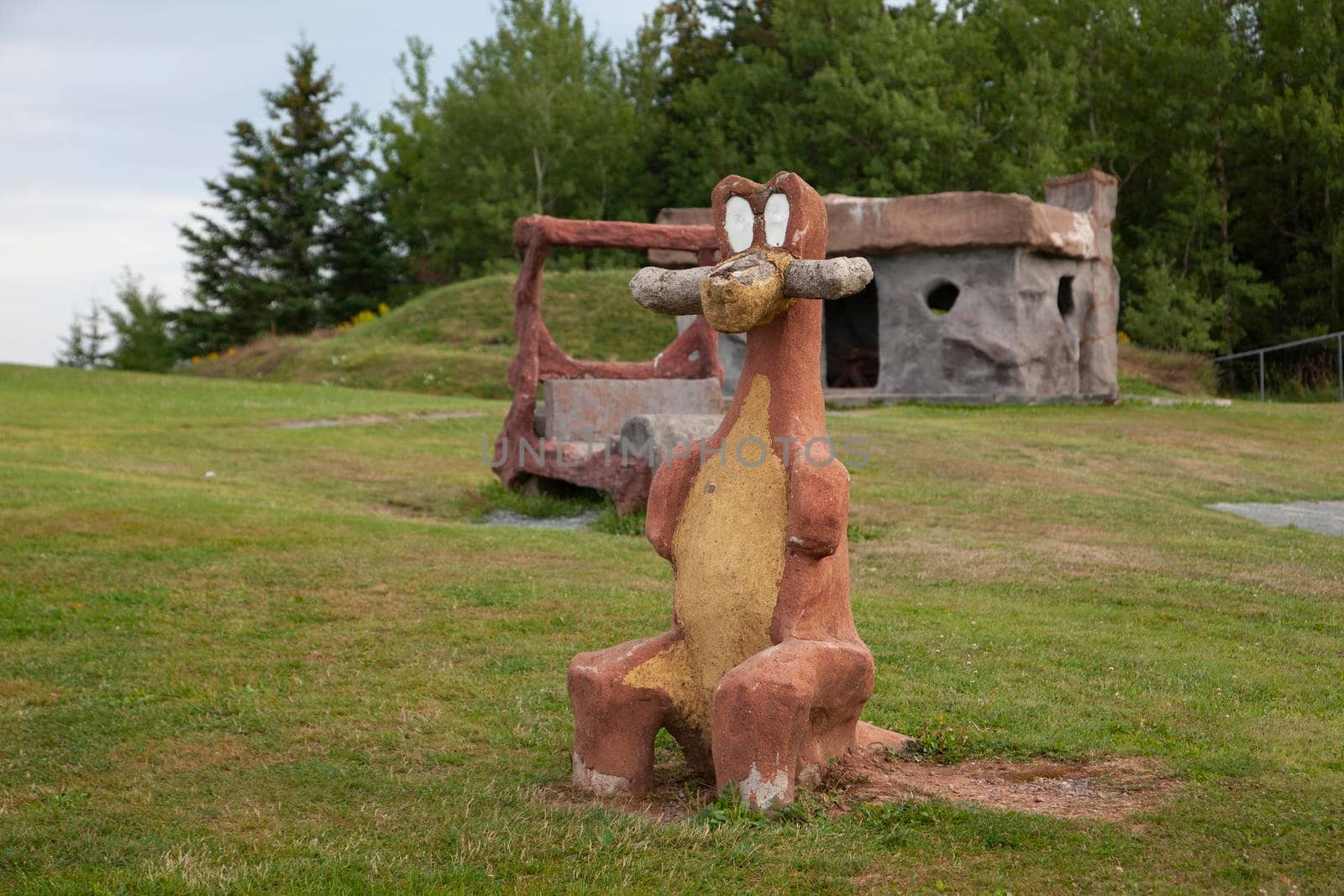  August 18, 2019 - Stewiacke, Nova Scotia - cute flintstone themed objects at Mastadon Ridge in Nova Scotia 