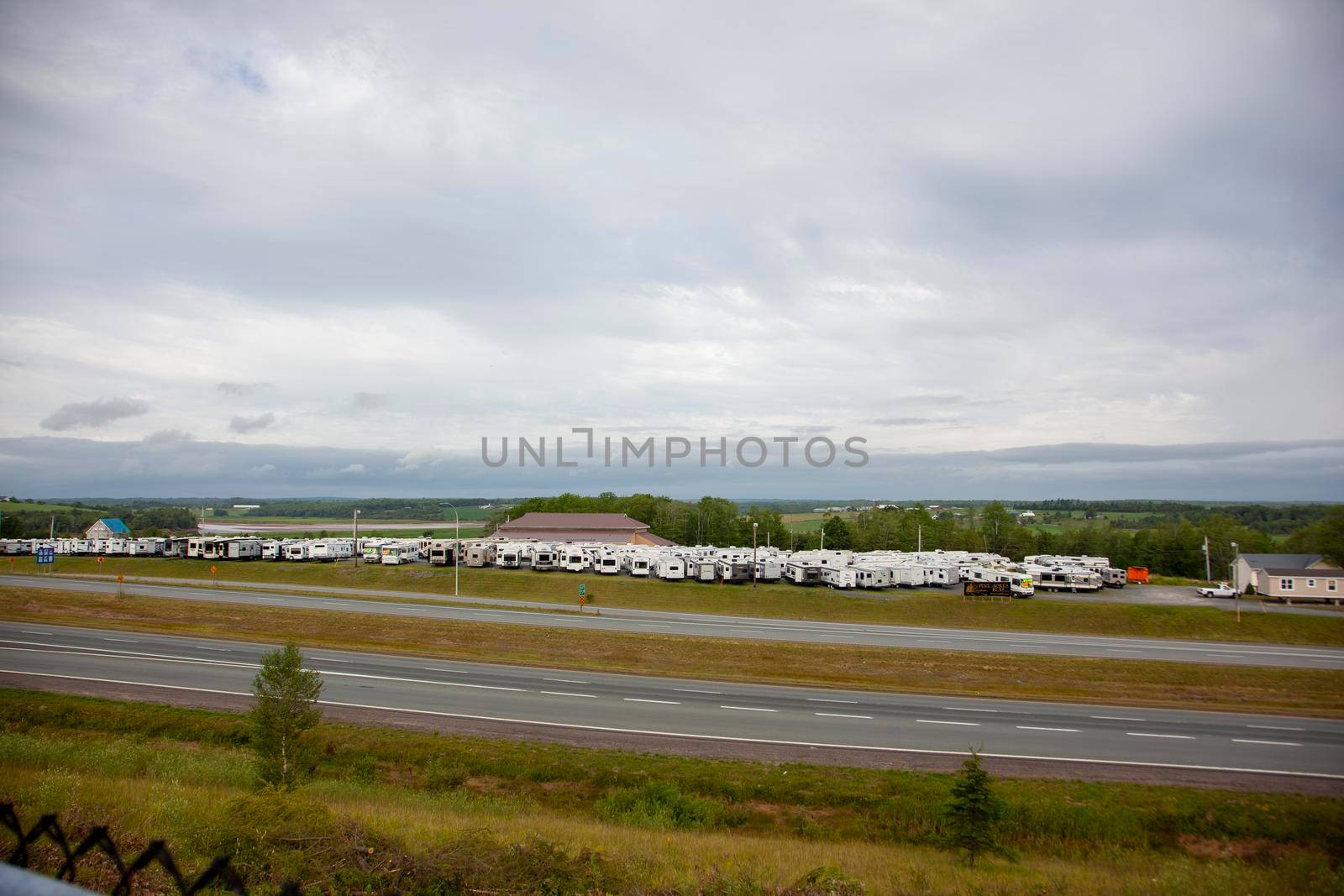 August 18, 2019 - Stewiacke, Nova Scotia- Looking across highway 102 in Nova Scotia to Pine Acres RV 