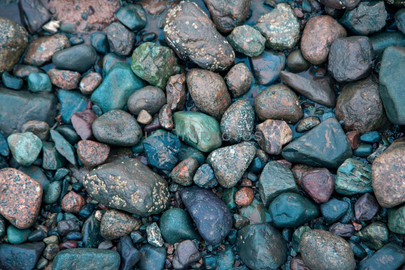 wet rocks on the ocean floor in blue hues by rustycanuck
