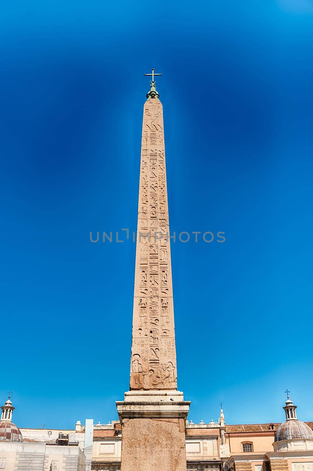 Egyptian obelisk of Ramesses II, iconic landmark in Piazza del Popolo, Rome, Italy