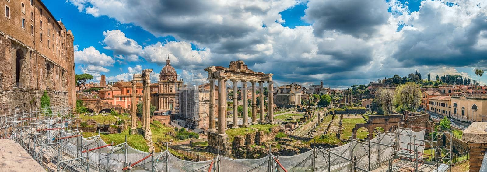 Scenic panoramic view over the ruins of the Roman Forum in Rome, Italy