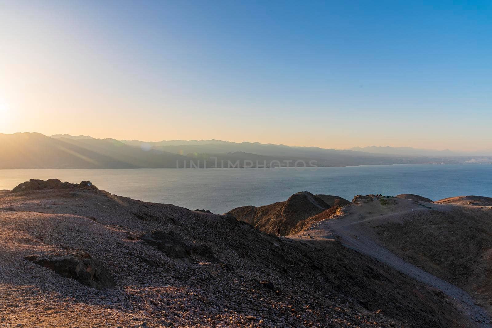 Mountains in the desert against the backdrop of the Red Sea. Shlomo mountain, Eilat Israel, Mars like Landscape. High quality photo