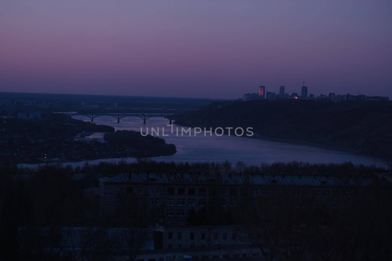 Night panorama. sunset, view of the river. High quality photo
