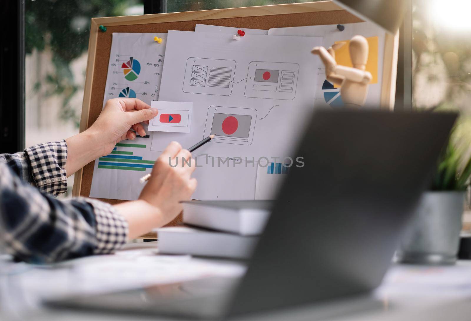 ux designer creative Graphic planning application development for web mobile phone or computer. User experience concept.