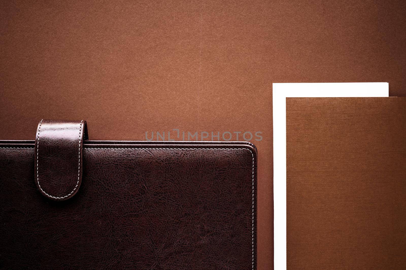 Productivity, work and corporate lifestyle concept - Vintage business briefcase on the office table desk, flatlay background