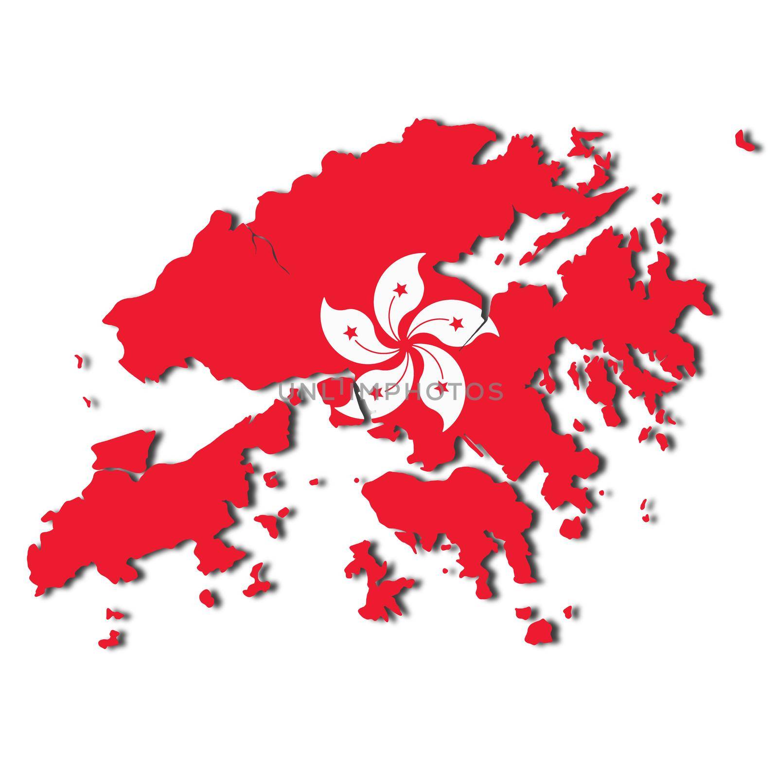 A Hong Kong map on white background with clipping path to remove shadow 3d illustration