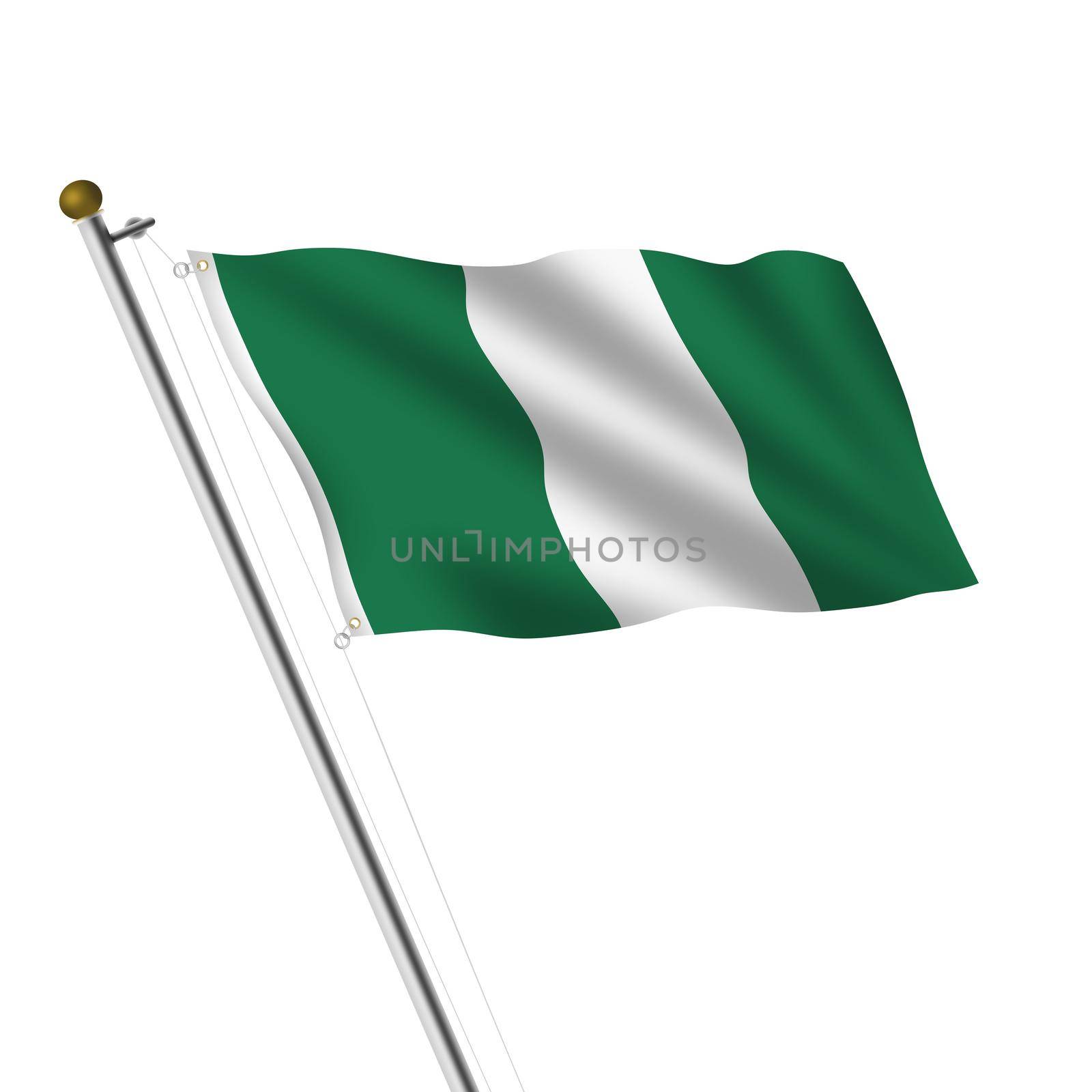 A Nigeria Flagpole 3d illustration on white with clipping path