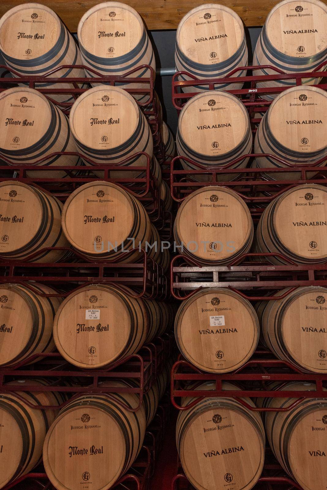 Logroño, Spain: 2021 April 26: Interior of the Bodegas Riojanas Winery on cloudy day in the city of Cenicero in Spain.
