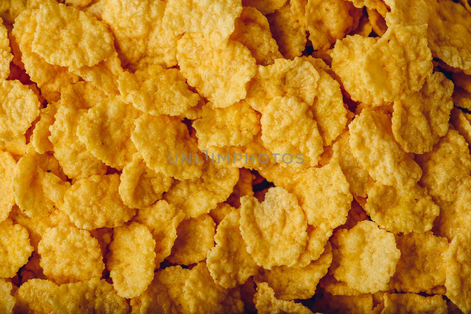 Background of corn flakes view from above