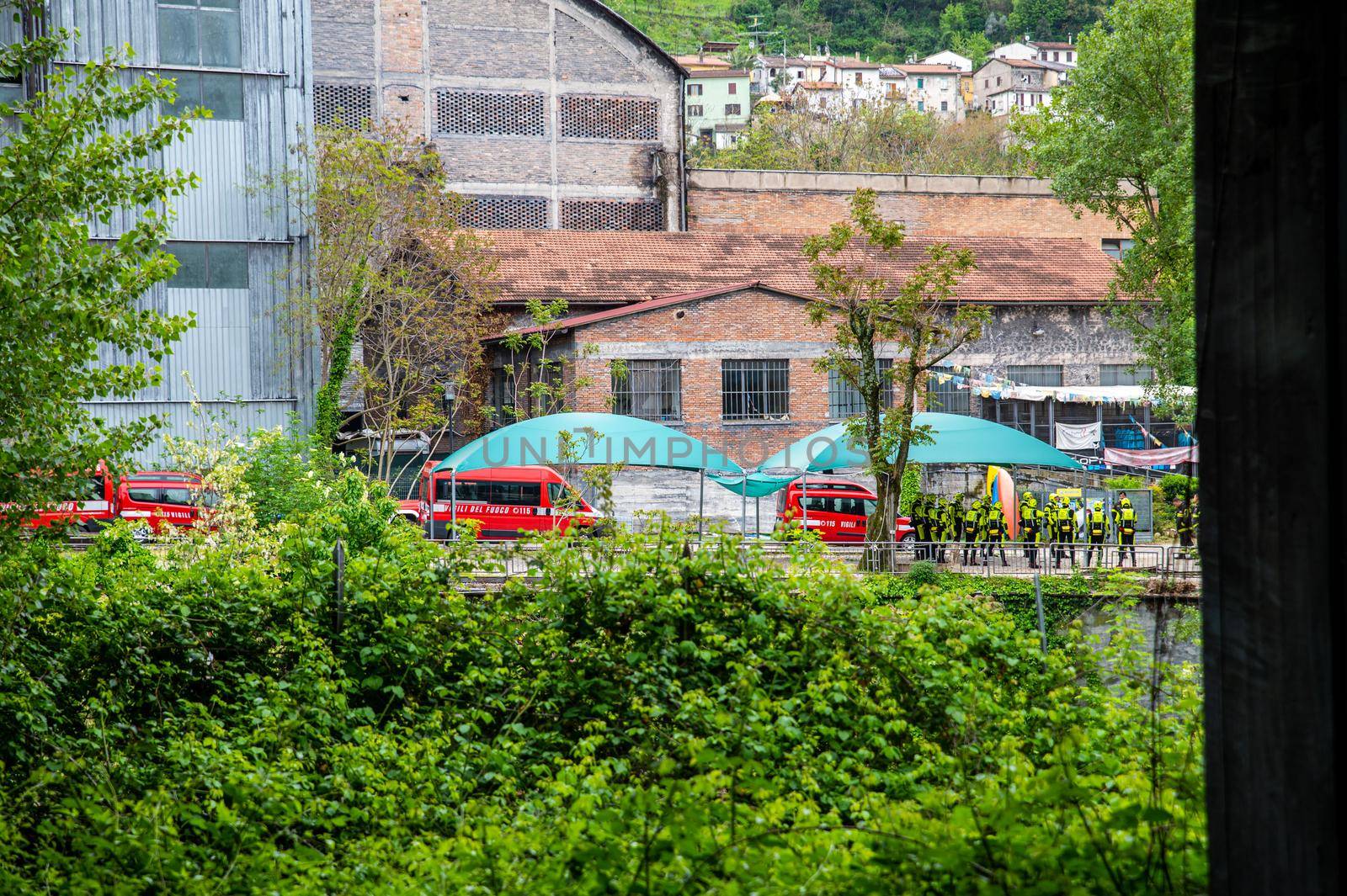 terni,italy april 29 2021:exercise of the firefighters recovering a corpse in the river