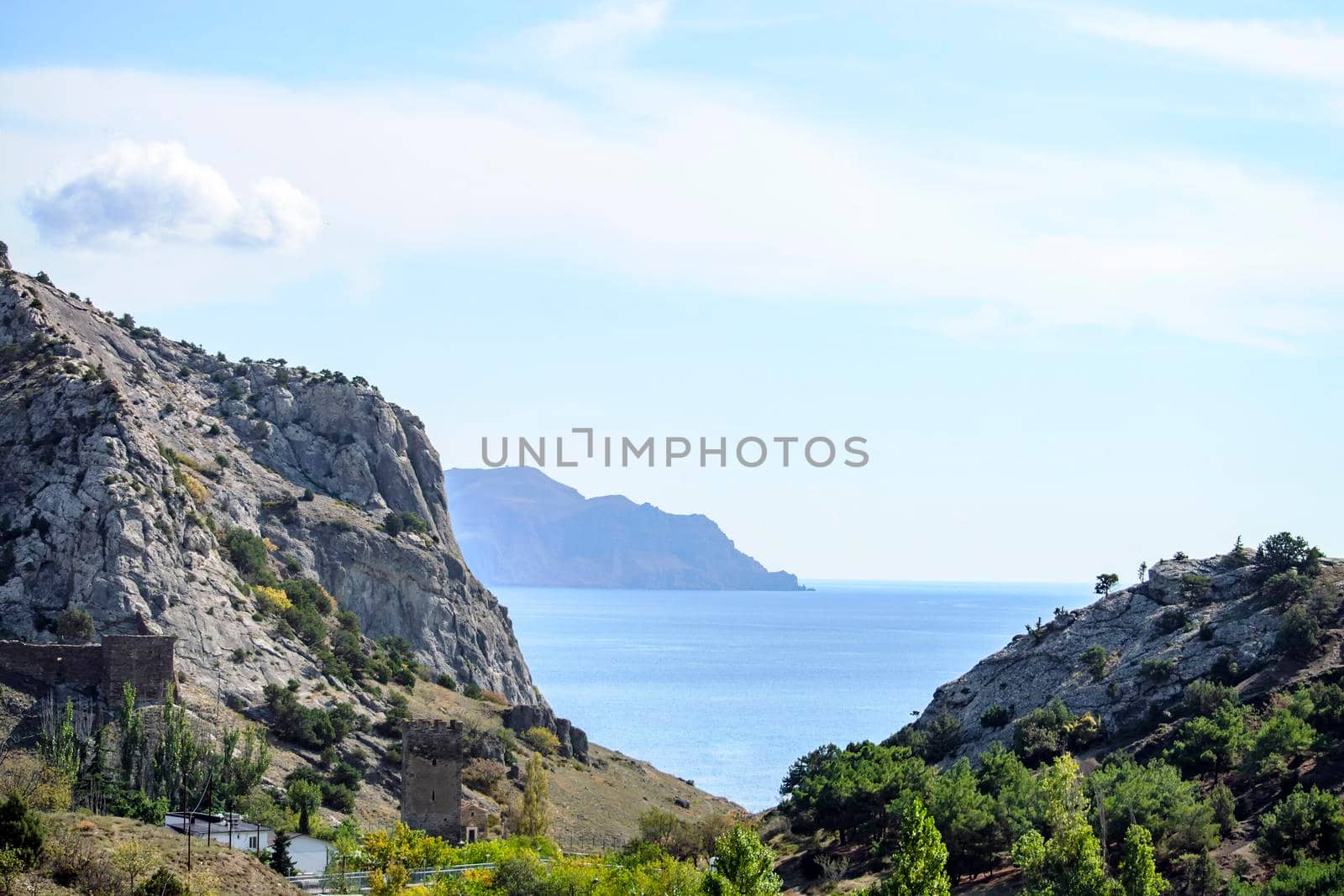 Crimean rocks and sky. Sunny autumn day. Front view by Essffes