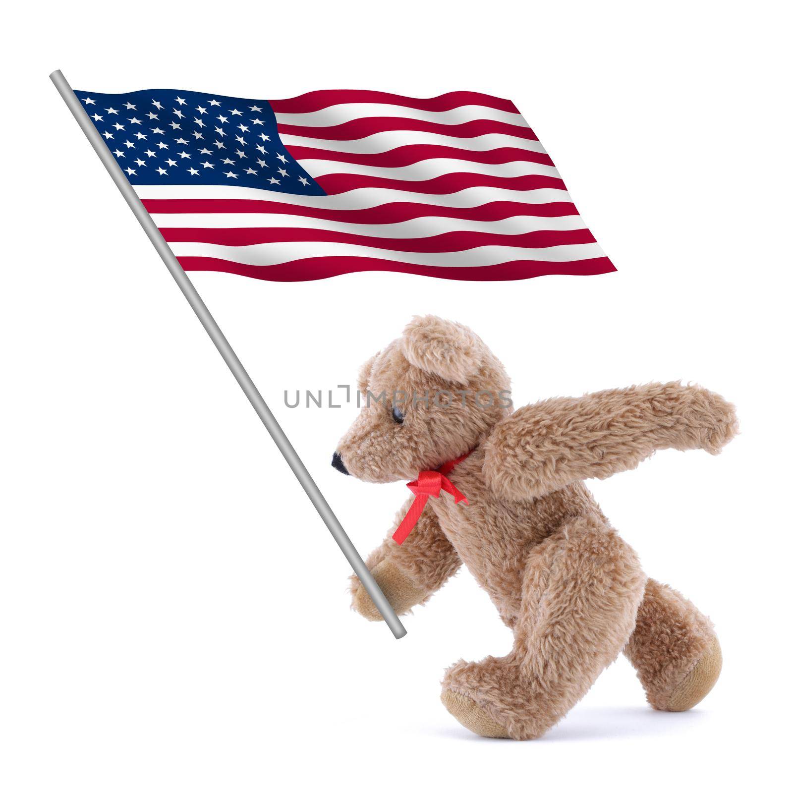 United states of America flag stars and stripes old glory being carried by a cute teddy bear by VivacityImages