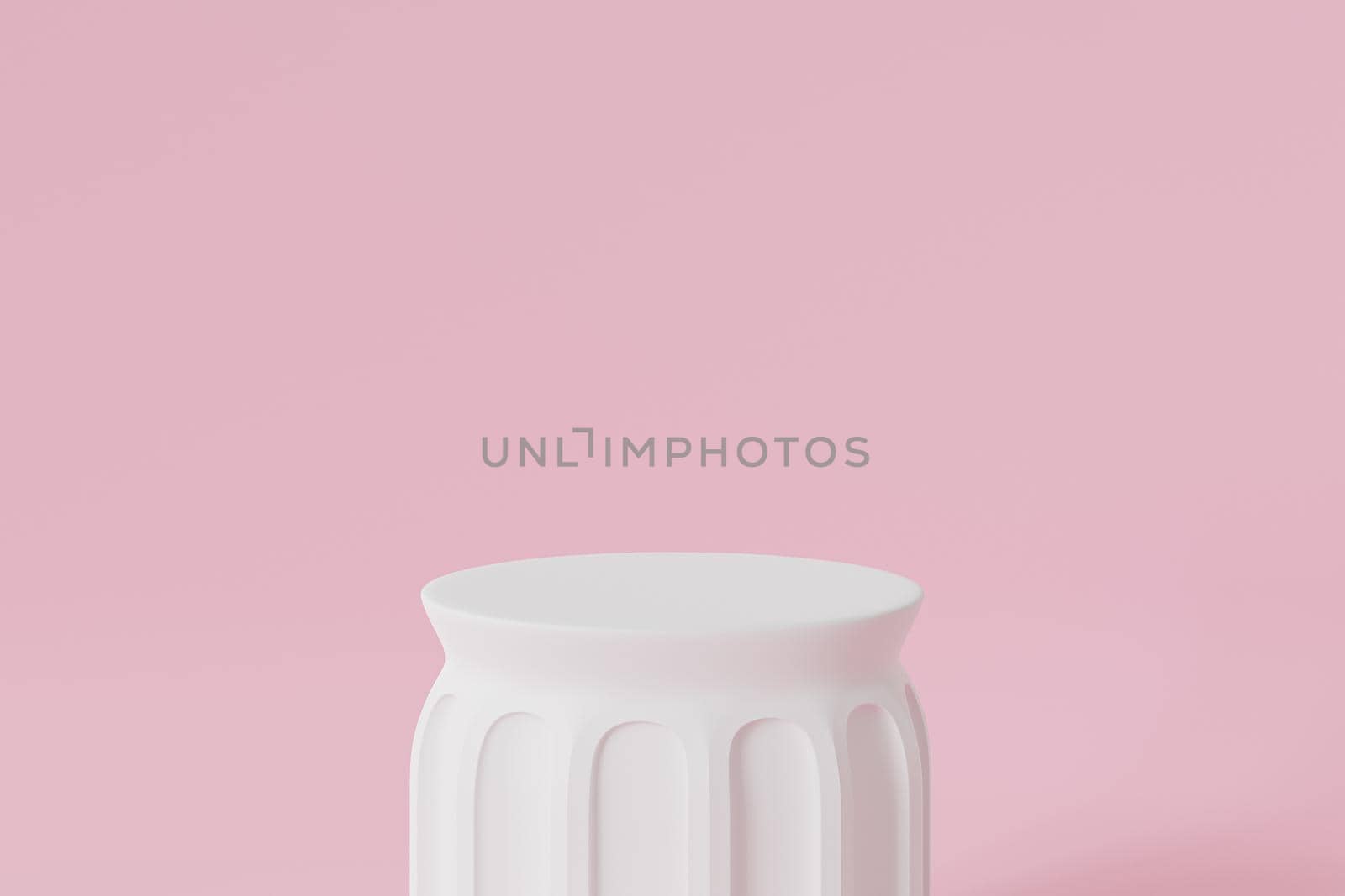 White pillar podium or pedestal for products or advertising on pink background, minimal 3d illustration render