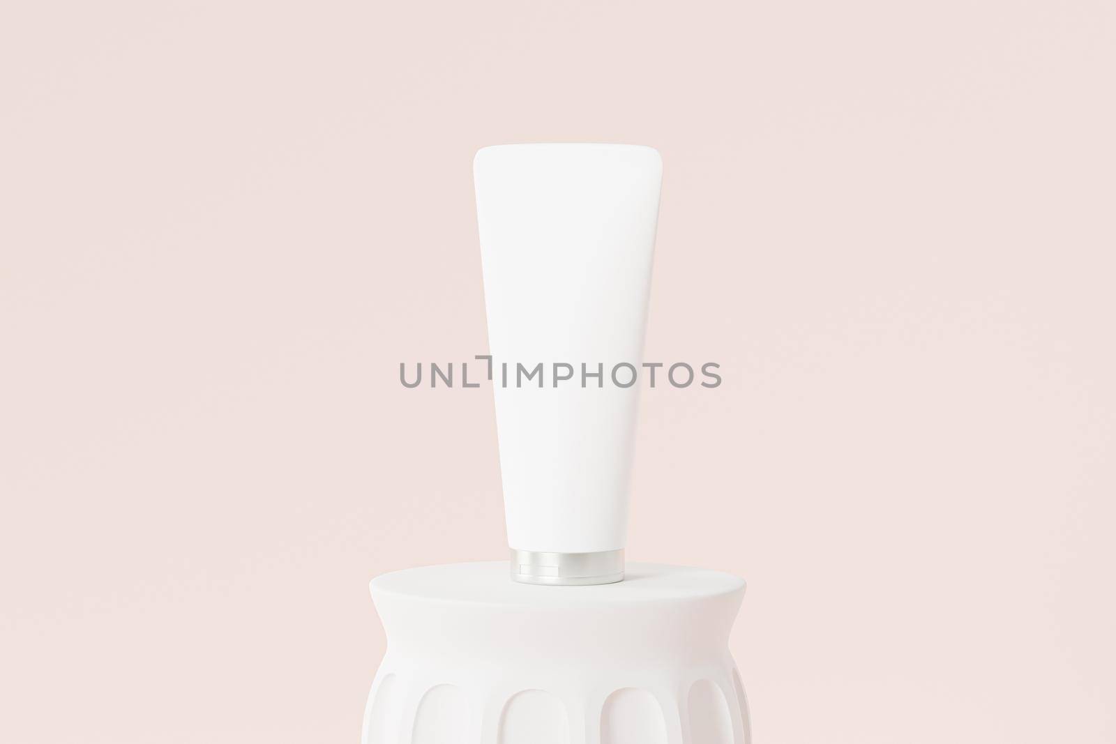 Mockup lotion tube for cosmetics products, template or advertising on pillar podium, minimal 3d illustration render by Frostroomhead