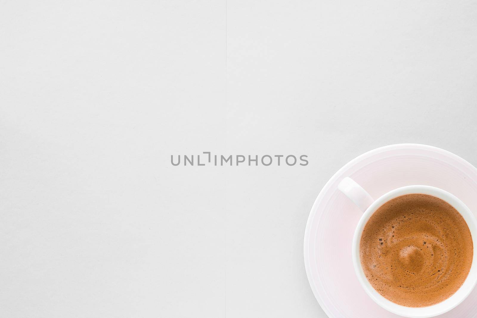Cup of hot french coffee as breakfast drink, flatlay cups on white background by Anneleven