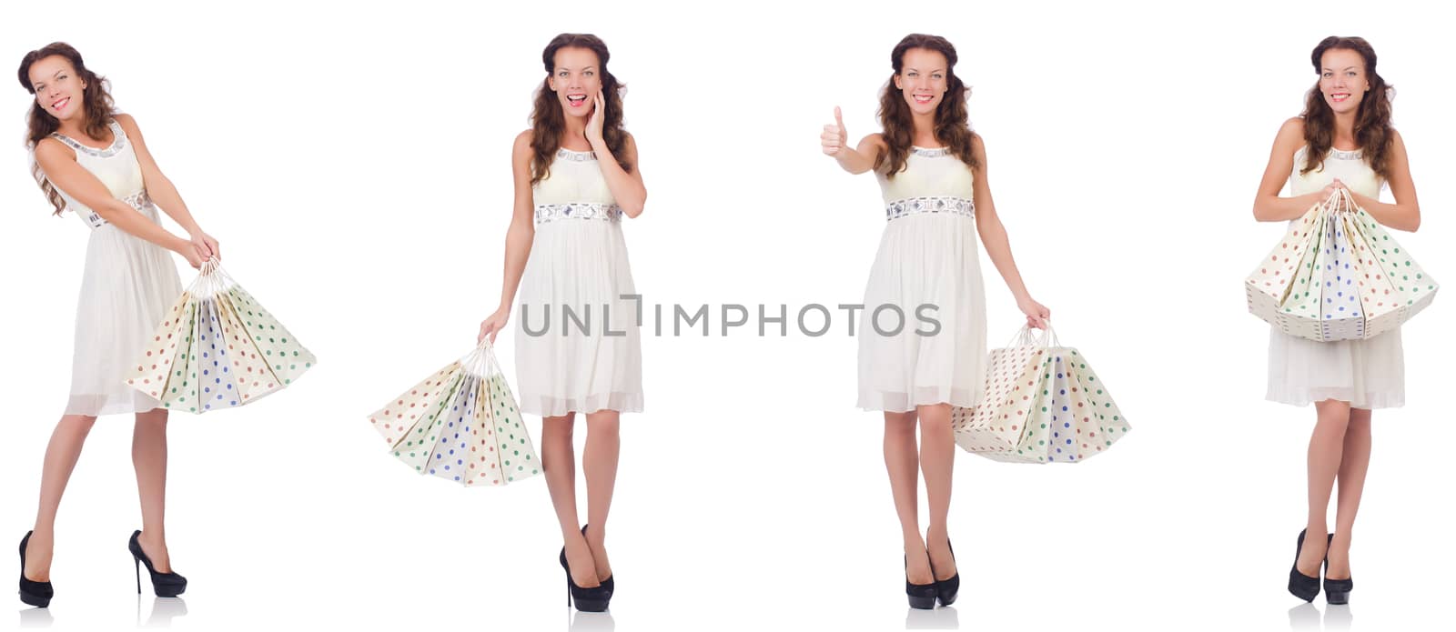 Set of woman with shopping bags on white by Elnur