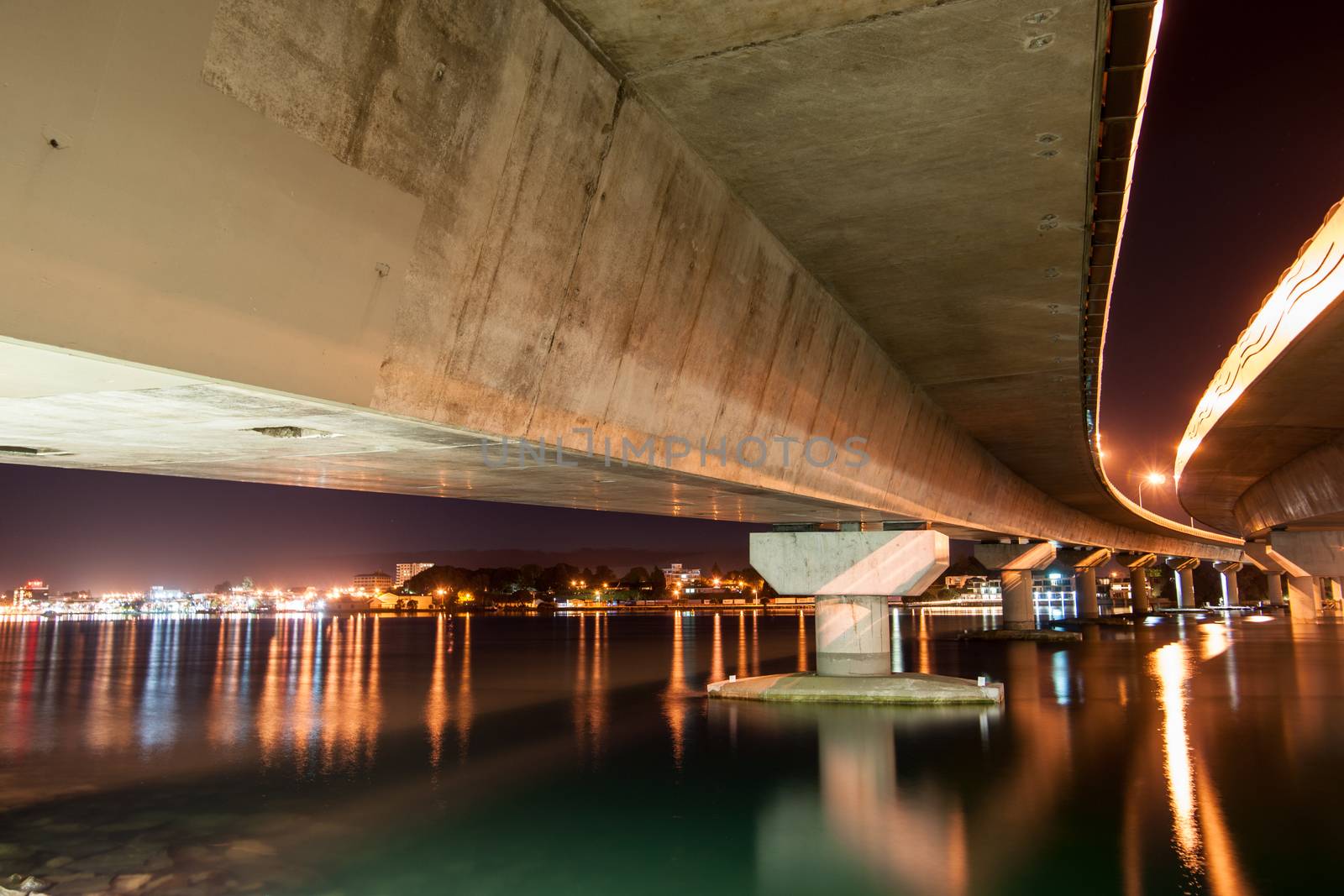Under Tauranga Harbour Bridge at night by brians101