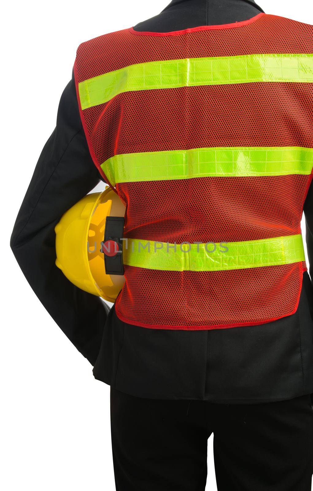 Businessman with construction helmet Isolated on over white background