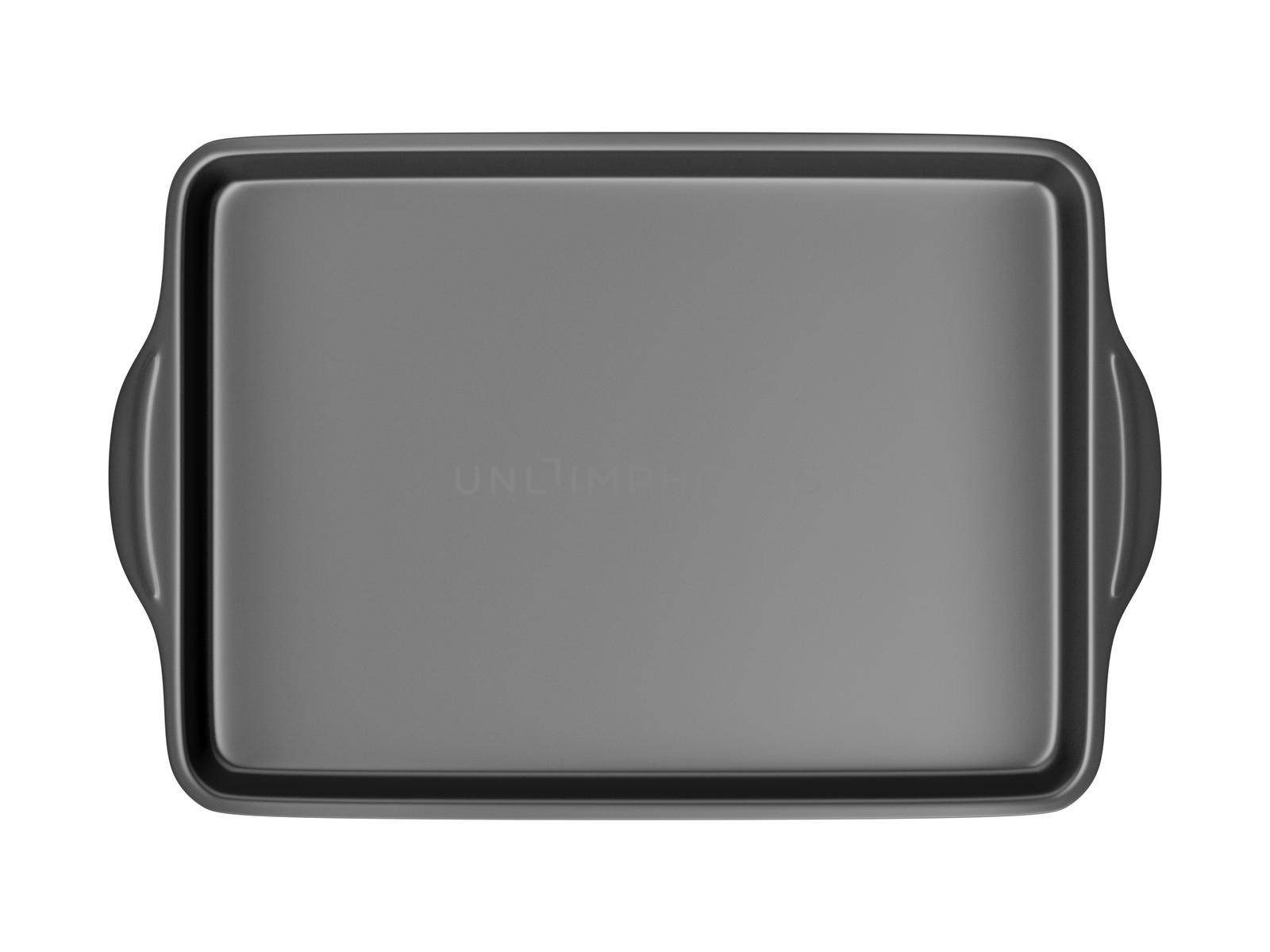 Black baking pan isolated on white background, top view