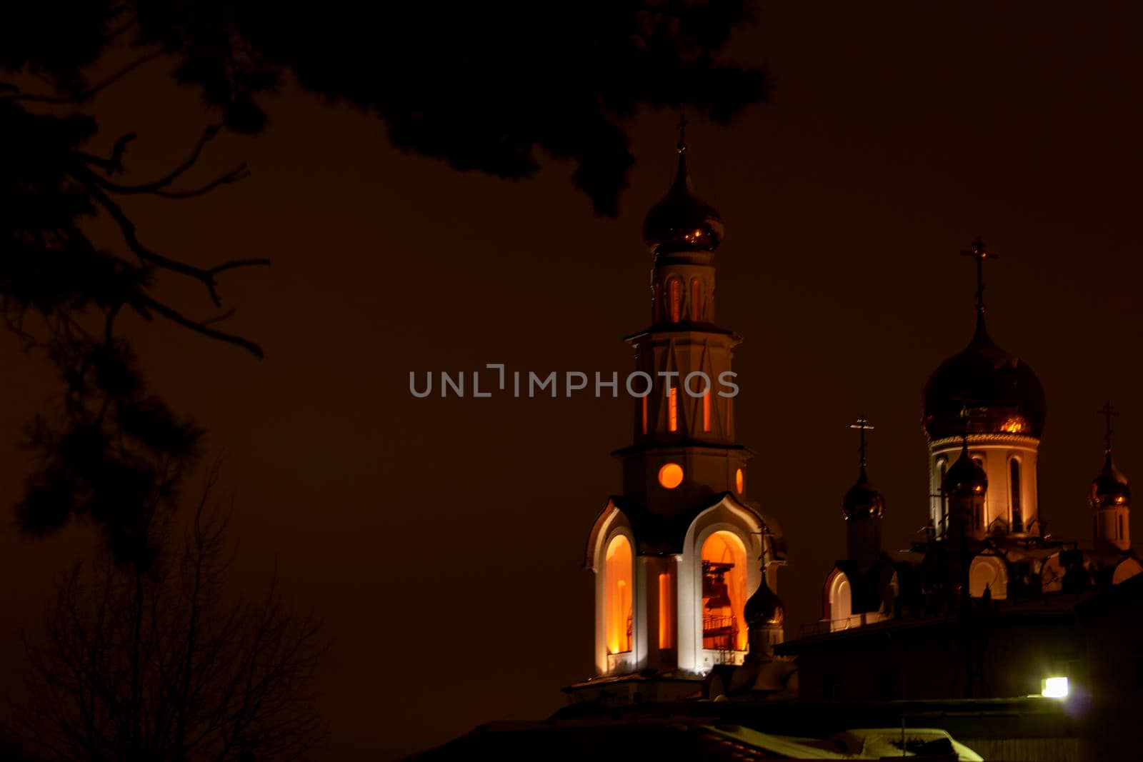 Christian temple in the evening in Siberia. Front view. by Essffes
