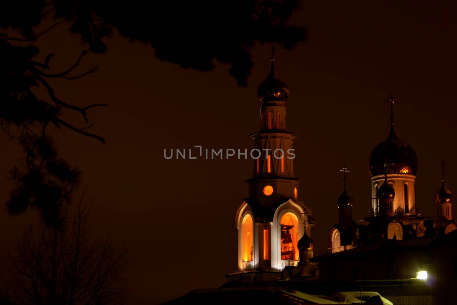 Christian temple in the evening in Siberia.