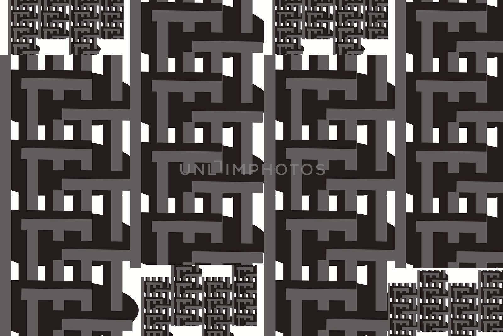 Criss crossing lines of black and grey against a white background in a strong built or technical look 