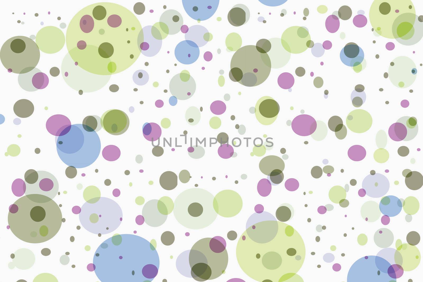 Background or abstract texture of dots and circles of different colors, looking like a sample under a microscope