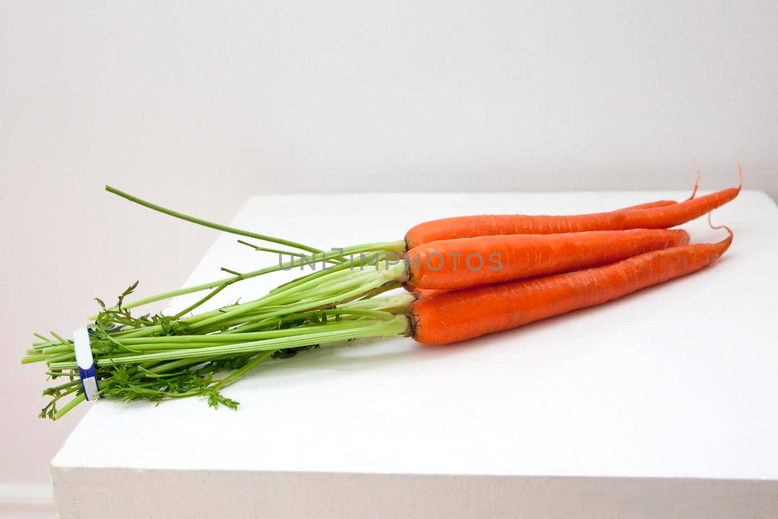 fresh bundle of orange carrots with green stalks