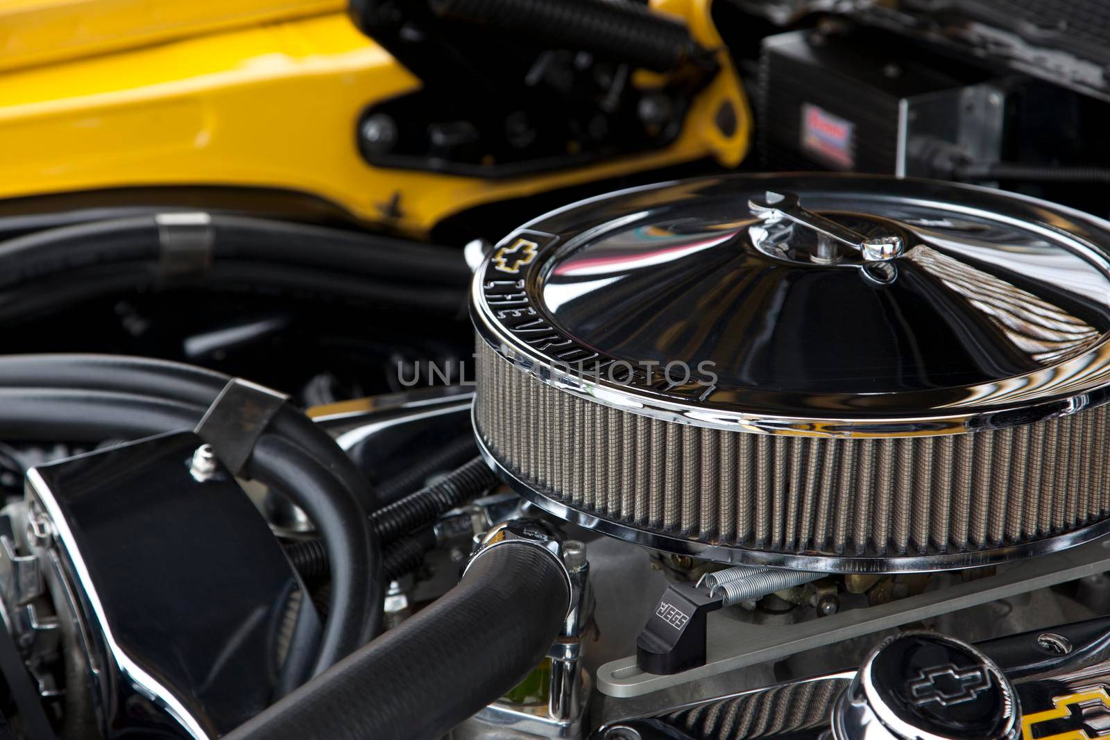 May 11, 2019- Eastern Passage, Nova Scotia- under the hood of a beautiful vintage 1977 Chevy Z28