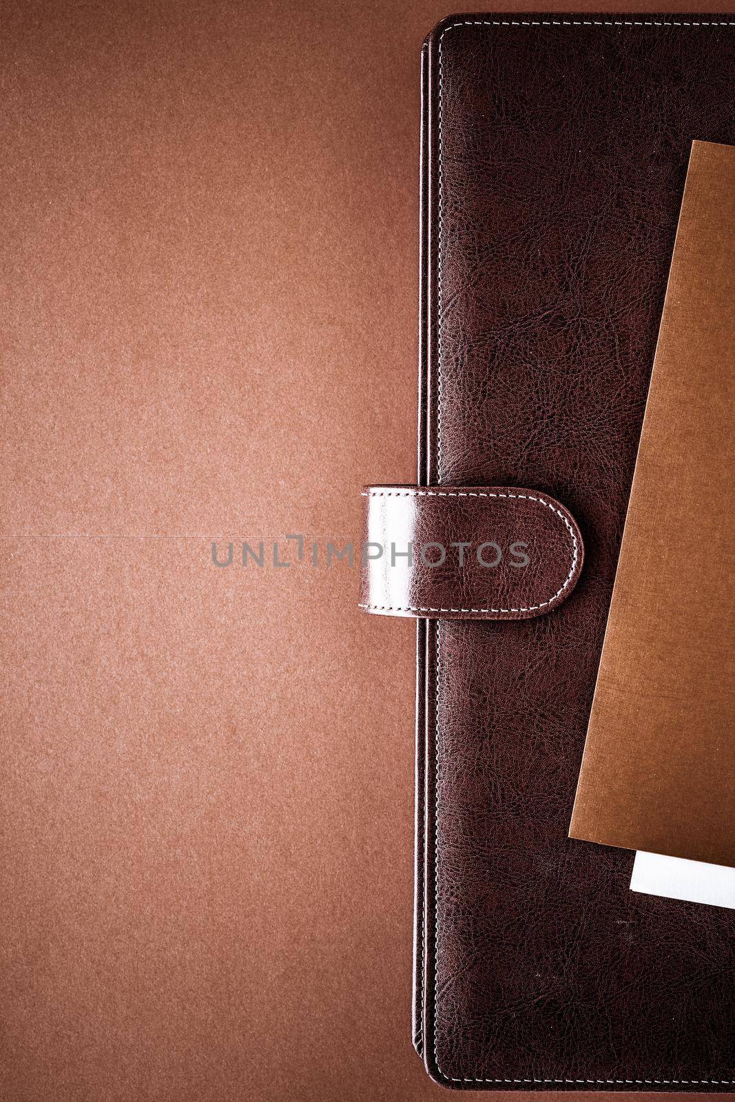 Productivity, work and corporate lifestyle concept - Vintage business briefcase on the office table desk, flatlay background