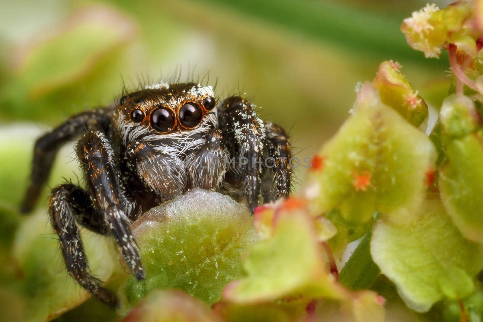 Jumping spider on the nice light green plant by Lincikas